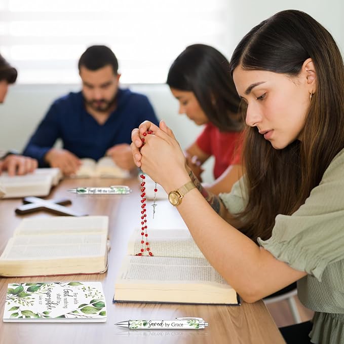 Colarr 24 Pcs Christian Bulk Gifts for Women Men Bible Verse Pens and Notebooks Religious Easter Gifts Scripture Ballpoint Pens Journals Sunday School Church Inspirational Study Supplies(Greenery)