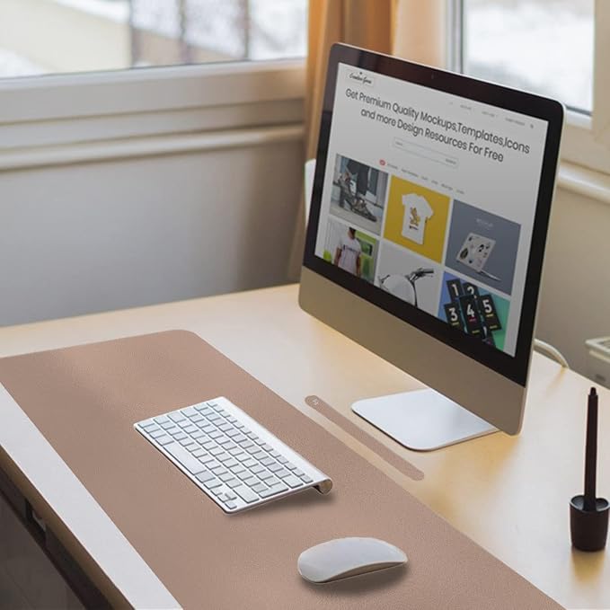 Boutilon Leather Desk Pad 35"x 17" Non-Slip Mouse Pad,Office Desk Mat,Waterprooft PU Leather Desk Blotter,Desk Pad Protector,Desk Writing Pad for Home Office Decor (L-Champagne,35"x 17")