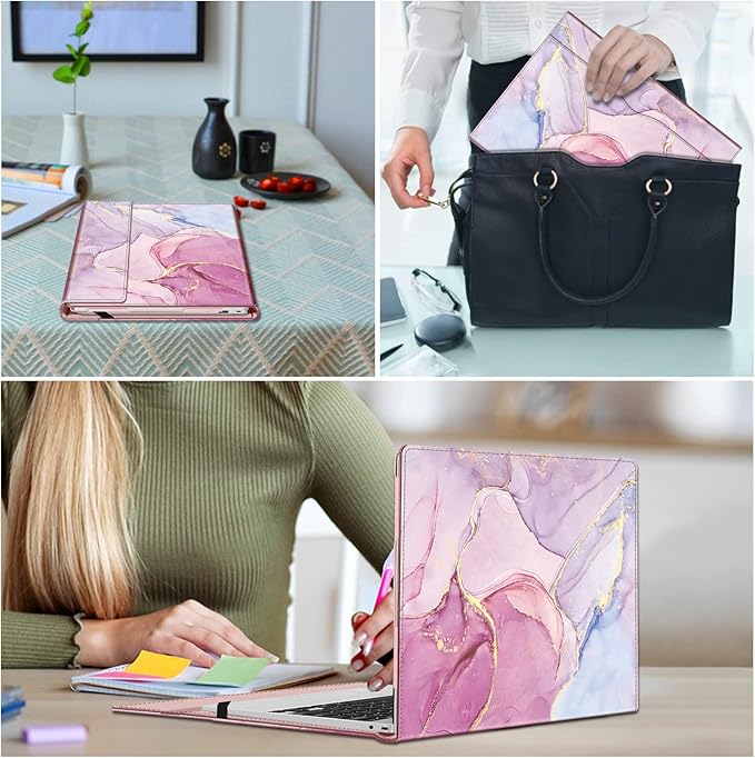 Fintie Sleeve Case for 14" Samsung Galaxy Chromebook Go XE340XDA XE345XDA/Dell Latitude 3410/HP Pavilion 14-ceXXXX/Lenovo 14W Windows Gen 2 - Premium PU Leather Portfolio Book Cover, Glittering Marble