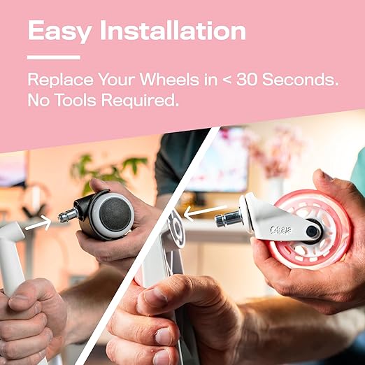 The Original Roller Style Office Chair Wheels (As Seen On PBS) - Incredibly Smooth & Quiet Rolling Casters - Safe for Hardwood Floors & Carpet - Easy Installation with Universal Fit - Set of 5 - Pink