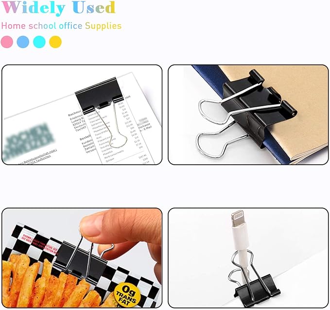Small Binder Clips, 48 Pack, 3/4 Inch, Standard 19mm, Black, Capacity 0.31 Inch, Small Binder Paper Clips, Fold Clamp, Small Paper Clips, Office Clips, Micro Binder Clips