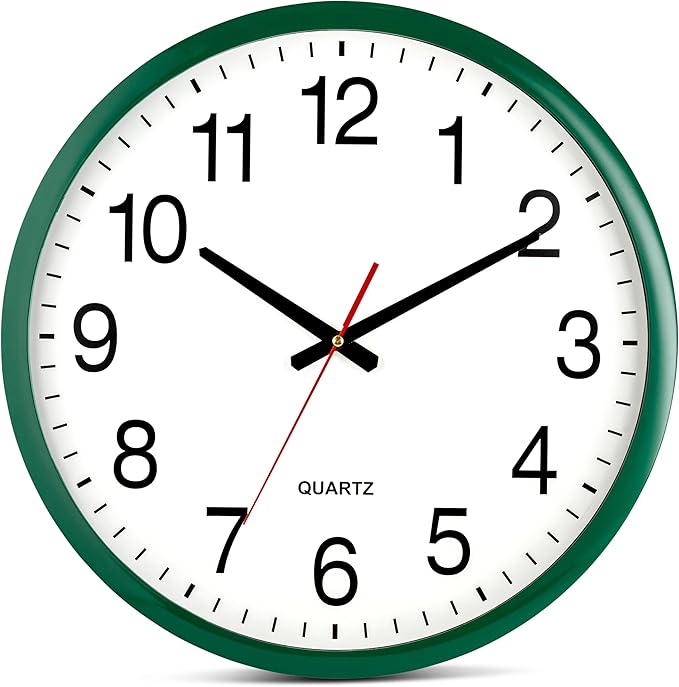 Bernhard Products Hunter Green Wall Clock Silent Non Ticking - XL 18 Inch Quality Quartz Battery Operated Round Easy to Read Home/Office/Classroom/School Clock