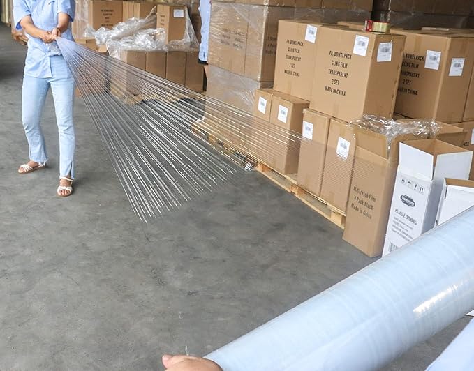 BOMEI PACK Clear Stretch Wrap Roll with Plastic Handle 18" x 1000 Feet 80 Gauge 4 Pack, Shrink Wrap Heavy Duty, Self-Adhering Plastic Wrap for Shipping, Moving