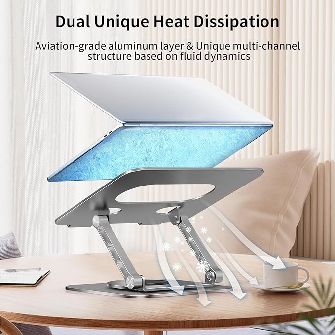 Laptop Stand for Desk, 24 lbs Load, 360° Rotating, Magnetic Phone Holder, Fits 10-17.4'' Laptops, Grey