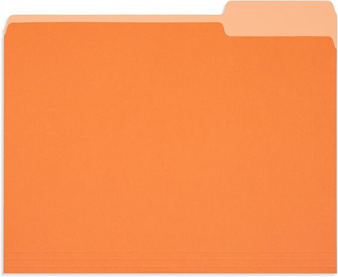 100 Blue Summit Supplies Orange File Folders Letter Size 1/3 Cut 100 Pack - Durable 11pt Two-Tone Paper, Orange Folders Bulk, Orange Manila Folders for Office and School
