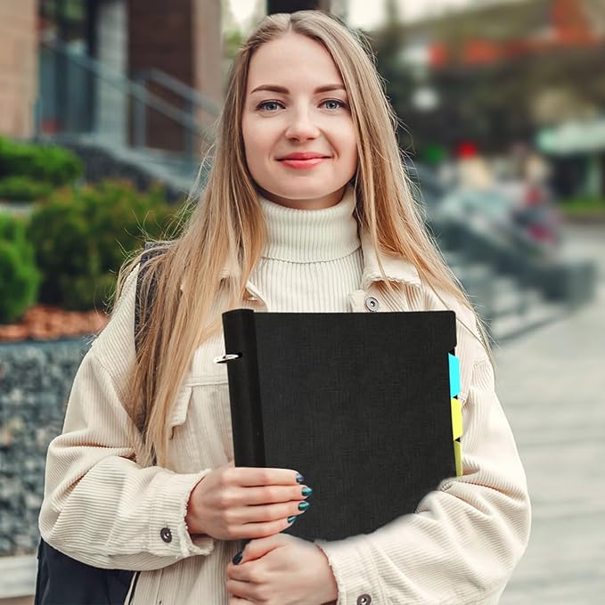 Pivotable Refillable Notebook, 3 Ring Binder Notebooks 1 Inch, Notebook with Dividers and Pockets, Folder Notebook, Flexible Binder, Soft Binders 3 Ring, Foldable Binder- Black