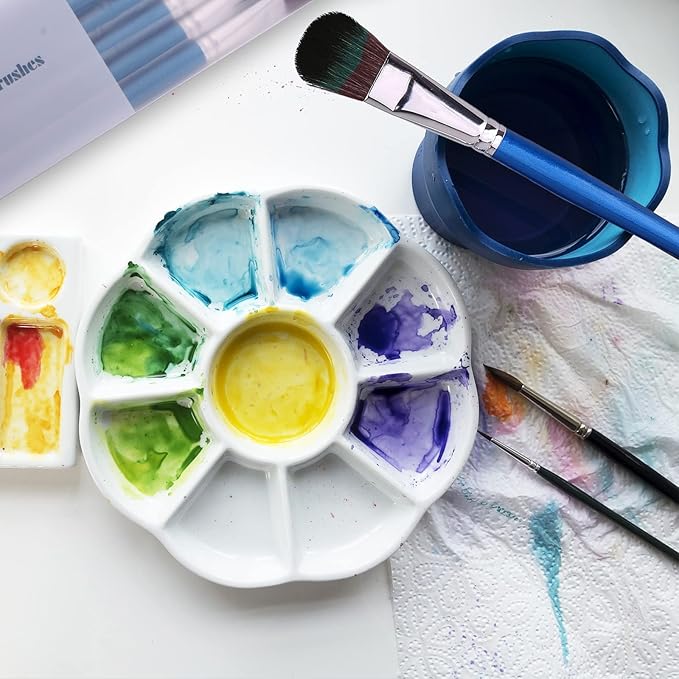 1 Inch Mop Brush for Acrylic Painting, 6 Pieces Oval Blending Brushes for Acrylic Painting with Short Wooden Handle for Acrylic, Gouache,Watercolor