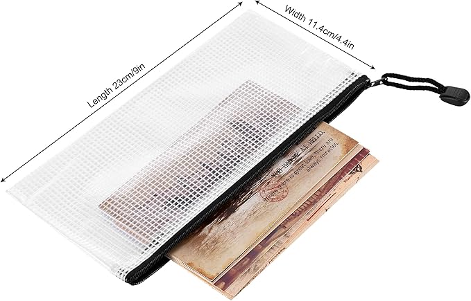 12 Pieces Plastic Mesh Zipper Pouch Bag/Zipper Envelope Document Storage Pouch Bag/Zip File Folder/Office Supplies Bills File Waterproof Zipper Pouche/Storage Pouch for Puzzle and Office