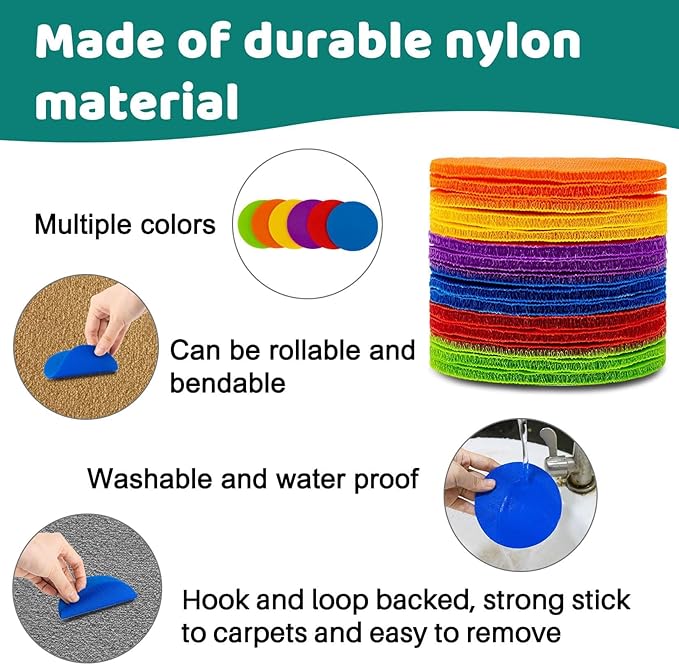 Sukh 28 Pcs Carpet Spot Markers - Carpet Spots for Classroom Carpet Floor 4 Inch Circle Dots Markers 7 Colors Floor Dot for Decoration Elementary Teachers Student Kindergarten Yoga Standing