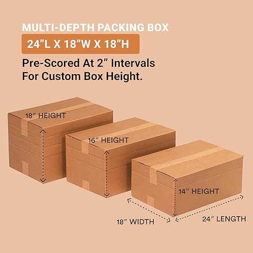 AVIDITI Multi-Depth 24" x 18" x 18" Single Wall Cardboard Boxes (15-Pack) | Large Corrugated Boxes for Shipping, Packaging, Moving, Storage Box for Home or Business, Strong Wholesale Bulk Boxes