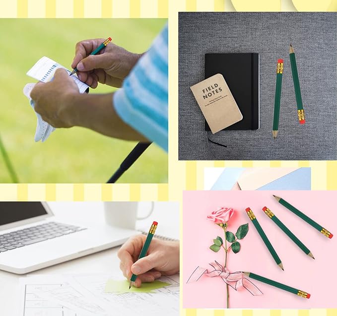 Adhere 25pcs Golf Pencils with eraser Hexagon Wooden Pencils Graphite 2B for Golf Event Scoring,Classroom,Wedding,Company Meetings,Pew, Pocket (Green)