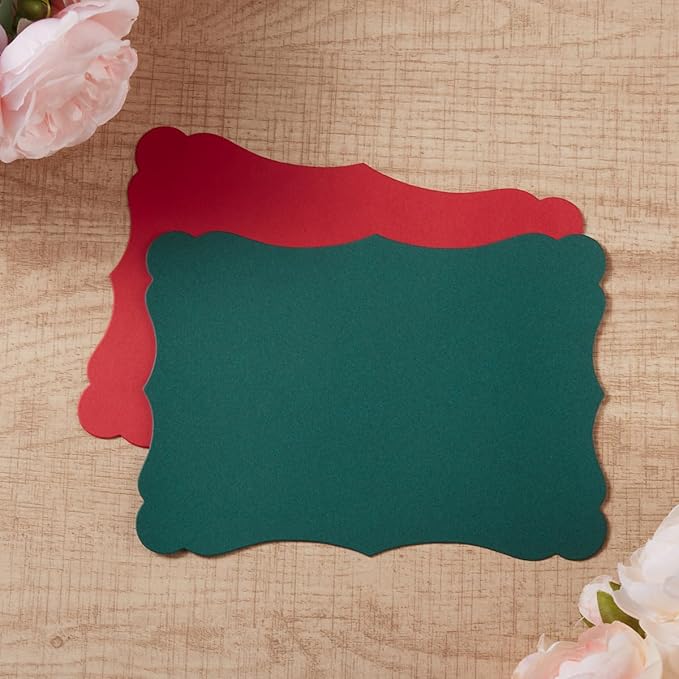 50 Pack Christmas Blank Kraft Cards Cardstock Thick Paper Brown Greeting Cards for DIY Gift Card Menus, Baby Shower and Wedding Invitations (Christmas Red/Green, 5x7IN)