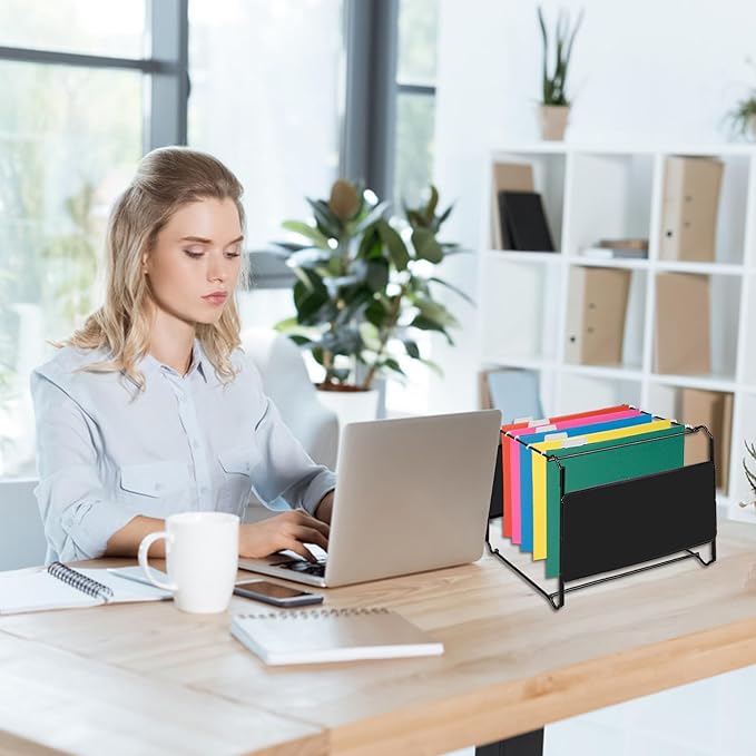 25 Packs Hanging File Folders,Blue Letter Size File Folder,Designed for Bulky Files,Filing Cabinet,1/5 Adjustable Cut Tabs for Office,School,Home