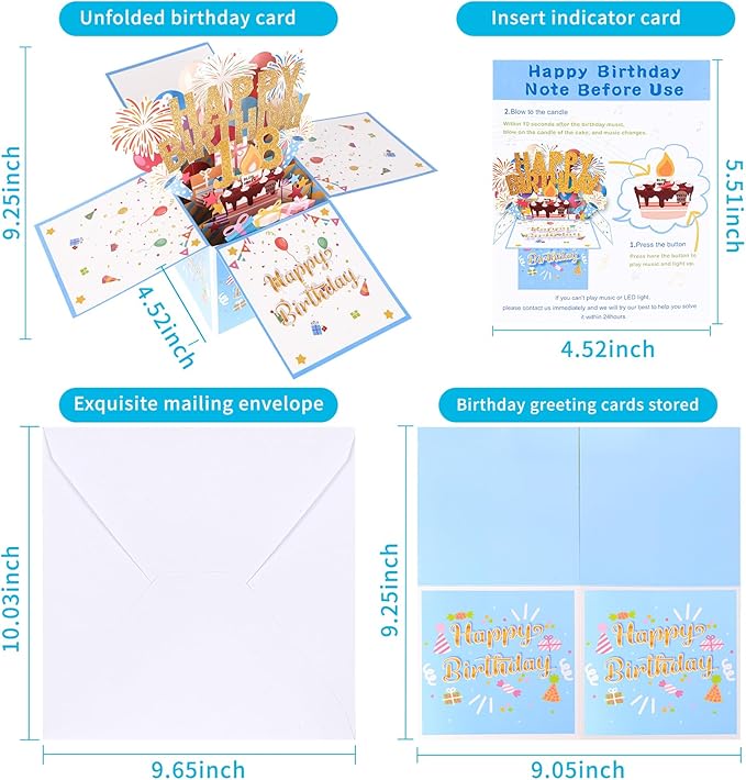 Tnvee 18TH Birthday Cards with Lights & Music & Candle, 3D Pop Up Singing Happy Birthday Greeting Cards Gfits for 18 Years Old Girl Boy Friends