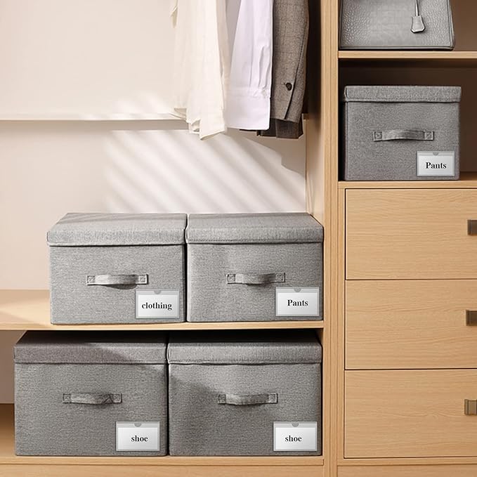 36 Pack Adhesive 3" x 5" Index Card Pockets with Top Open for Loading, Clear Plastic Labels Holders for Organizing, Storage Bins, Library Card, Totes, Shelves