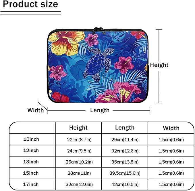 Sea Turtle Printed Laptop Briefcase for Women Men, Hibiscus Flower Printed 15 Inch Laptop Bag Messenger Bag Lightweight Laptop Case for Office Business Traveling Daily Use