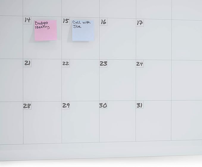 Audio-Visual Direct Magnetic White Calendar Glass Dry-Erase Board Set - 4' x 3' - Includes Magnets, Hardware & Marker Tray