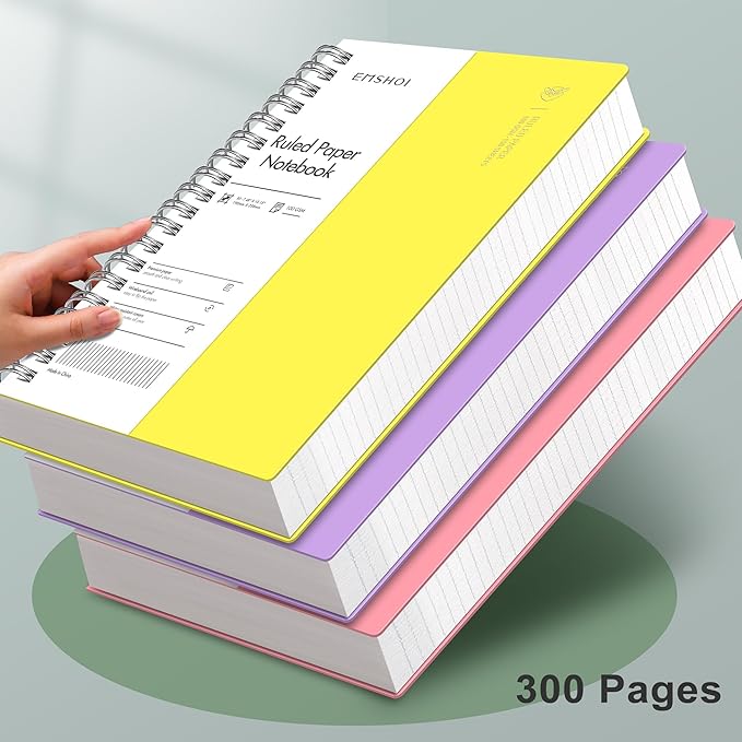EMSHOI Spiral Notebook, B5 7.48" X 10.15", 300 Pages, Hardcover, 100gsm Thick Lined Journal, for Women Men Work Writing - Yellow