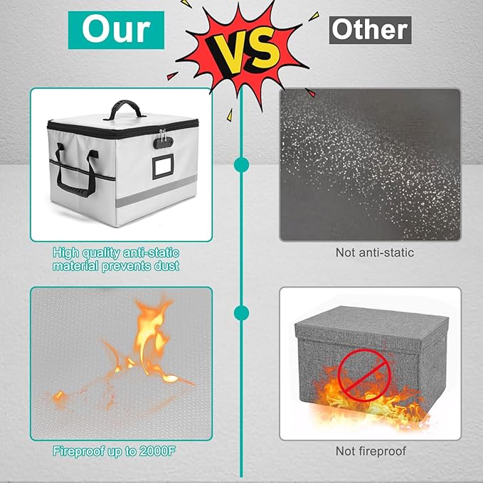 File Box with Lock, Portable Document Organizer Box with Handle, Fireproof File Box for Home Office, Legal File Organizer Storage