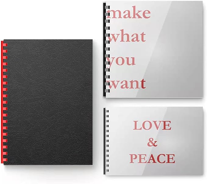 TOTiyea Binding Covers and Combs Kit, 20 Pcs Colorful Binding Combs,50 Pcs Leather Texture Paper Binding Cover and 50 Pcs 8 Mil Clear Presentation Covers,Binding 8.5x11 Inches Paper.