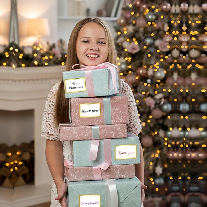 2" x 3" 200 PCS Name Labels, Waterproof Blank Name Tag Stickers with Permanent Adhesive Writable Stickers with Metallic Gold Border for School Office Home