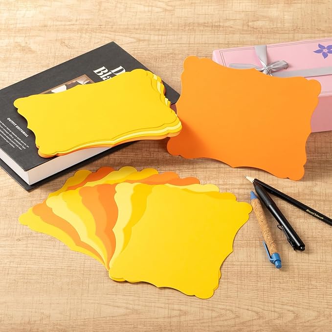 50 Pack Blank Kraft Cards Cardstock Thick Paper Brown Greeting Cards for DIY Gift Card Menus, Baby Shower and Wedding Invitations (Yellow, 5 Colors, 4x6IN)