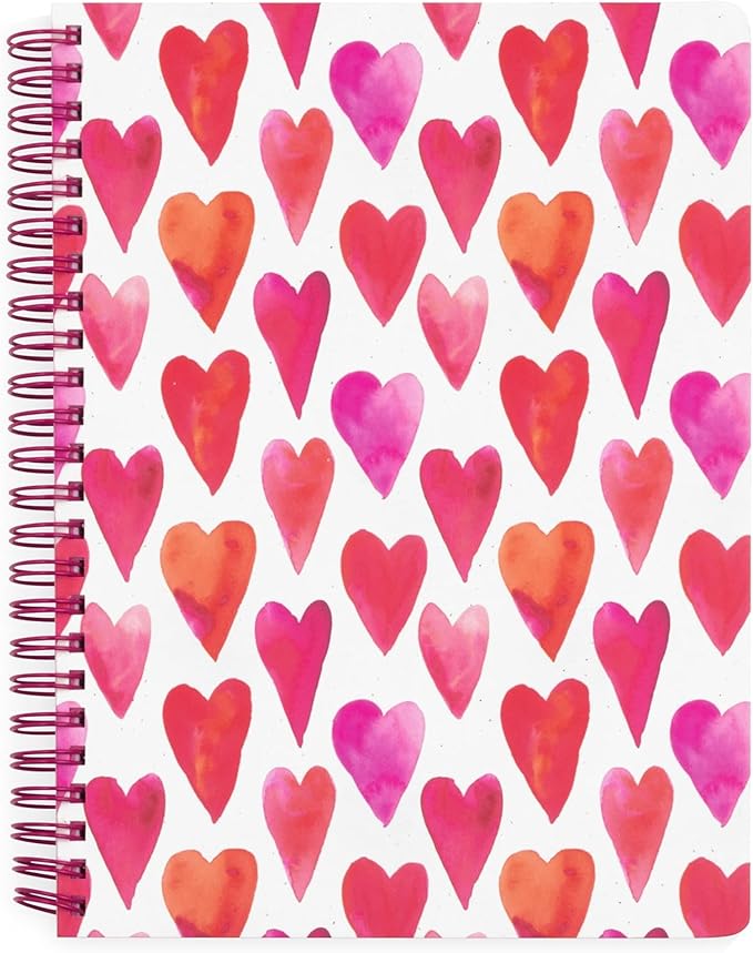 Steel Mill & Co Cute Mini Spiral Notebook, 8.25" x 6.25" Journal with Durable Hardcover and 160 Lined Pages (Hearts)