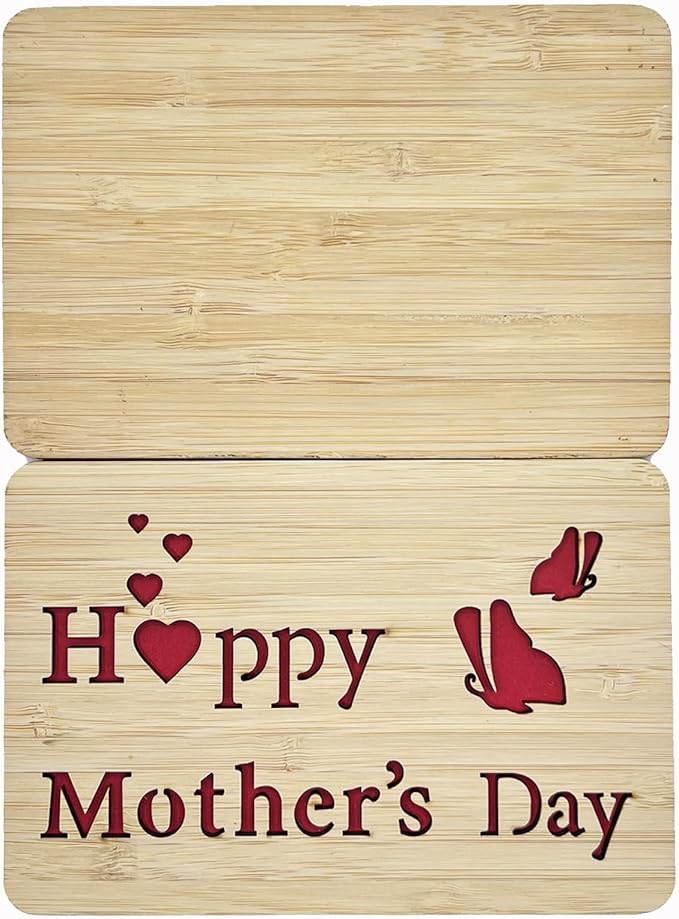 Mothers Day Cards,Handmade Bamboo Greeting Cards,Wooden Thankyou Card,Mother's day Card for Mom,Mum,Happy mother's day