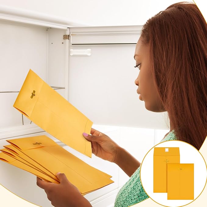 Geyee 300 Pcs 6 x 9 Inch Clasp Envelopes Manilla Envelopes Gummed Mailing Envelopes 28lb Kraft Clasp Closure for Storing or Mailing Colored Envelopes for Home Office Business(Rainbow Color)