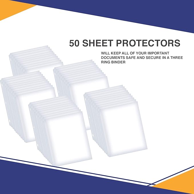 Performore 50 Sheet Protectors, Durable Clear Page 8.5 X 11 Inch for 3 Ring Binder, Plastic Sheet Sleeves, Durable Top Loading Paper Protector with Reinforced Holes, Archival Safe