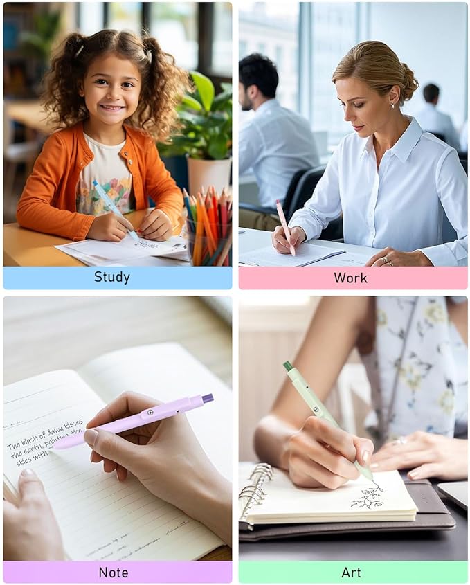 FIOVER Gel Pens, 5pcs Black Ink Fine Point 0.5mm Smooth Writing Pens with Comfort Grip, Aesthetic Ballpoint for Journaling School Office Supplies, Gifts for Women Men (Macaroon)