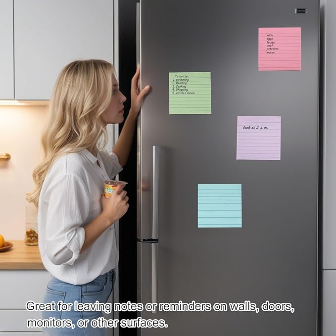 9 Pads Lined Sticky Notes 4x4 in Post, 9 Multi Colors Super Sticking Power Memo Pads, Strong Adhesive, 4x4 Sticky Notes Large Eeay for Office, School, Home Use