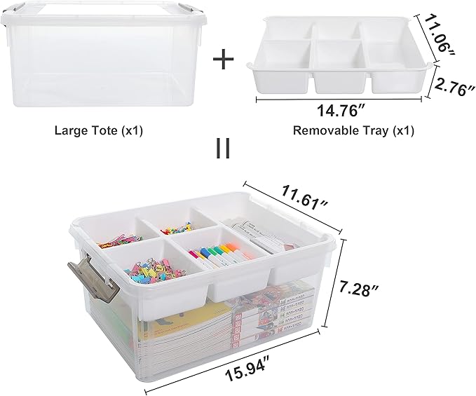 Citylife 17 QT Plastic Storage Box with Removable Tray Craft Organizers and Storage Clear Storage Container for Organizing Bead, Tool, Sewing, Playdoh