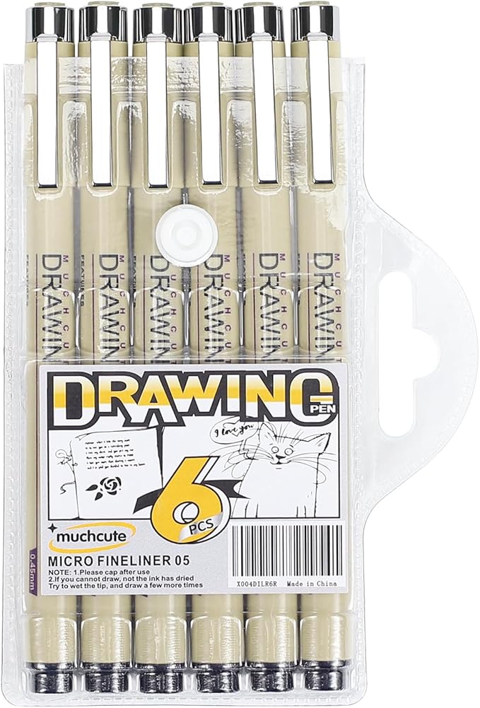 Muchcute 05 Fine Point Writing Pens: 6 Black 0.45mm Thin Micron Pen 05 No Bleed Bible Journaling Study Supplies Annotation Smooth Waterproof Micro Line Needle Tip Fineliner Gel Felt Ink Markers Stuff