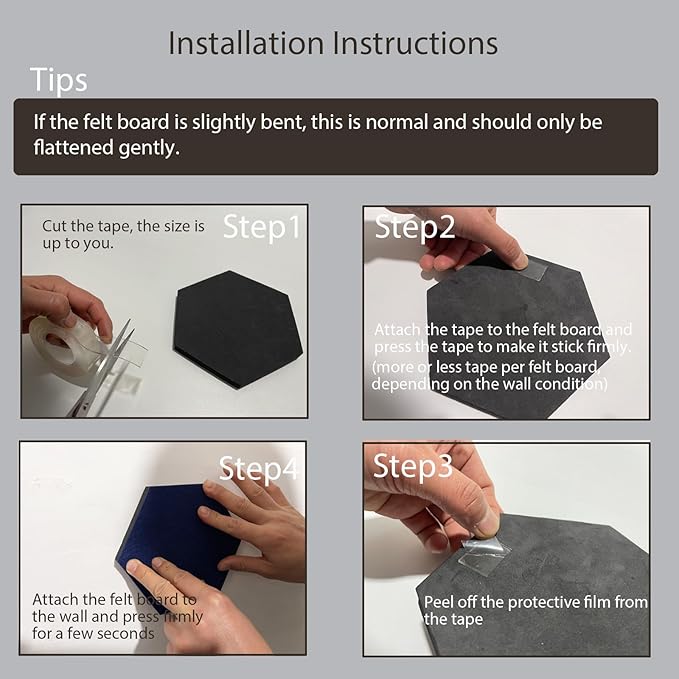 LAJAR 8 Pcs Hexagon Felt Bulletin Board Tiles, Self Adhesive Felt Pin Board Wall Tiles for Photos, Pictures, Memos (Navy Blue)