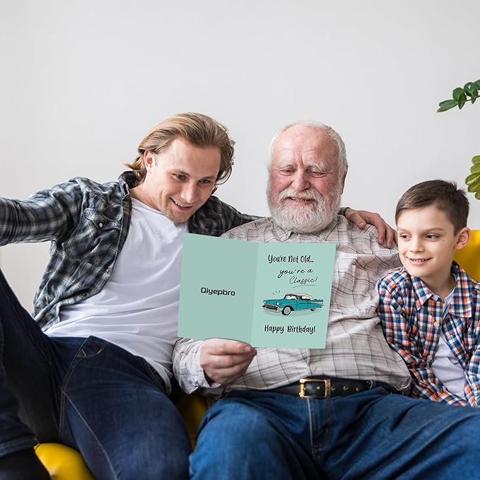 Funny Birthday Card for Him - You're Not Old You're a Classic Card, Retro Birthday Cards for Men, Classic Car Birthday Card for Dad Husband Grandpa