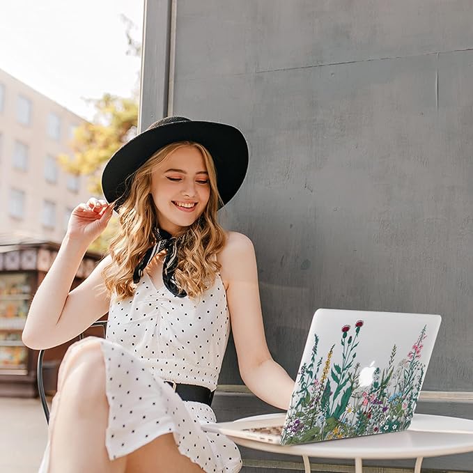 Case for MacBook Air 13 inch M1 A2337 A2179 A1932 2022-2018 Release, Matte Clear Hard Cover & Transparent Keyboard Cover & Screen Protector Compatible with Mac Air 13.3 Touch ID, Flowers