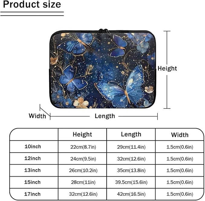 Butterfly Flower Laptop Sleeve for Women 17 inch Laptop Protector with Multiple Uses Computer Carrying Case Portable Tablet Bag Lap Top Case Men Laptop Protector Galaxy Blue