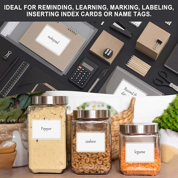 50 Pieces 3x4 inch Adhesive Plastic Pockets Sleeves with 50 Pieces White Insert Cards, Self Adhesive Clear Label Holder Index Card Pocket Sleeves Clear Plastic Sticky Labels Holders