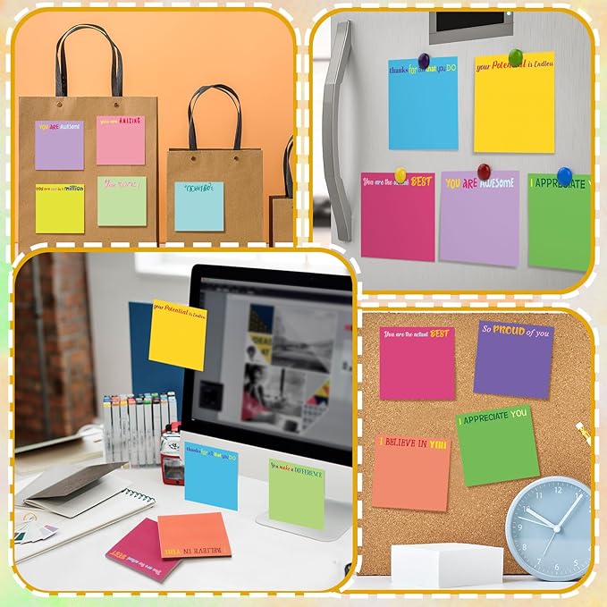 Yinder 24 Pcs Inspirational Sticky Notes with Lines Cute Motivational Sticky Notes Pad Employee Appreciation Gifts Bulk for Teacher Nurse Coworkers Office Supplies 3 x 3''(Classic Color,Thank You)