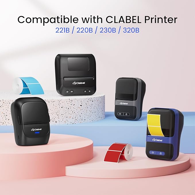 Clabel Thermal Label 1.57'' x 1.18'' (40x30mm) Self-Adhesive Stickers for 220B/221B/230B Label Maker 330 Labels/Roll Black Text on Red Paper in Stronger Waterproof Tear-Resistant for Business Home