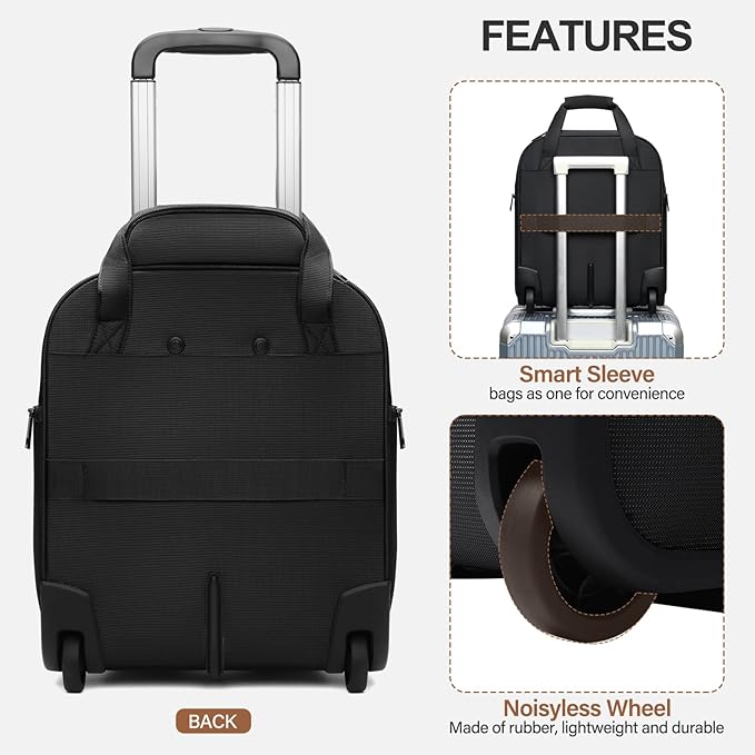 Multi-functional 16-Inch Underseat Carry on Luggage With Wheels Softside Lightweight Compact Travel Business Suitcase bag for Pilots and Crew,Black