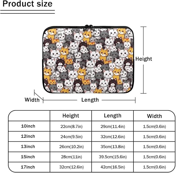 Cartoon Cats Printed Laptop Bag for Women Men, 15 Inch Laptop Sleeve Case Water Resistant Neoprene Computer Case Bag Laptop Briefcase Tablet Briefcase Carrying Bag, Multicolor
