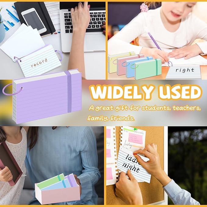 10 Pack Index Cards 3x5 Inches, 600 Pcs Waterproof Poly Cover Ruled Note Cards with Elastic Band Closure, Heavy Notecards with Rings Flash Cards for Studying Office Home School College