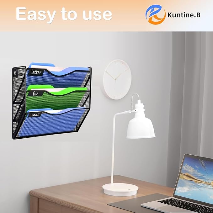 Kuntine.B 3 Pockets Wall File Holder Organizer Office Hanging Magazine Rack Wall File Organizer for Office Home, Black
