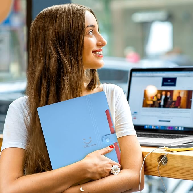 EOOUT 10pcs Expanding File Folders, Folders for Documents, A4 Letter Size Plastic Accordion Document Organizer with Snap Button, 160 Stickers in 16 Colors, for School and Office Supplies