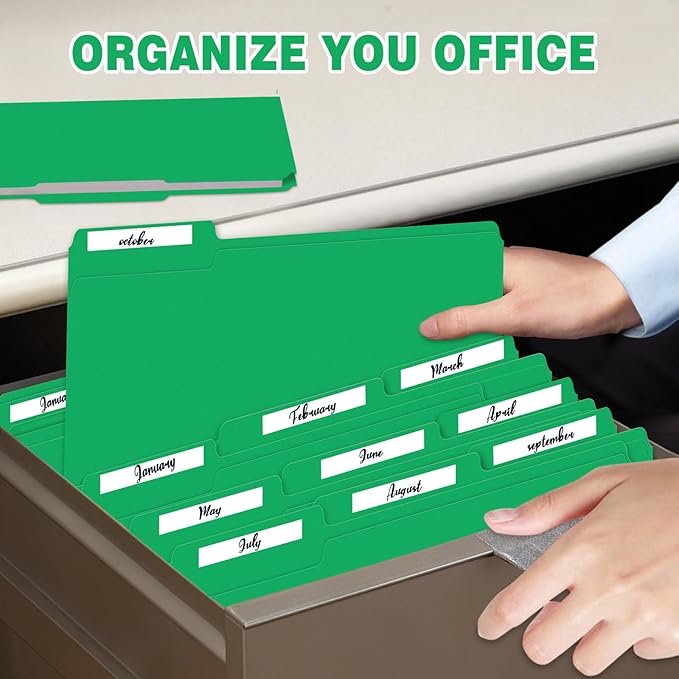 File Folders,IntoJoy 120 Pack Colored File Folder Letter Size, 1/3 Cut Tab Filing Folders for Office School Business File Document Organization,Green