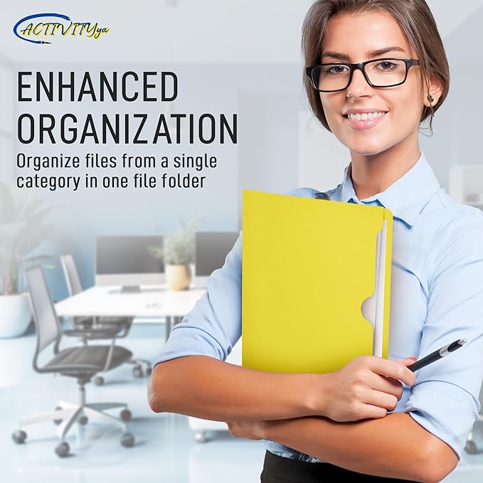 Yellow File Jackets, Flat-No Expansion, Letter Size, Reinforced Straight-Cut Tab, 10 Pack