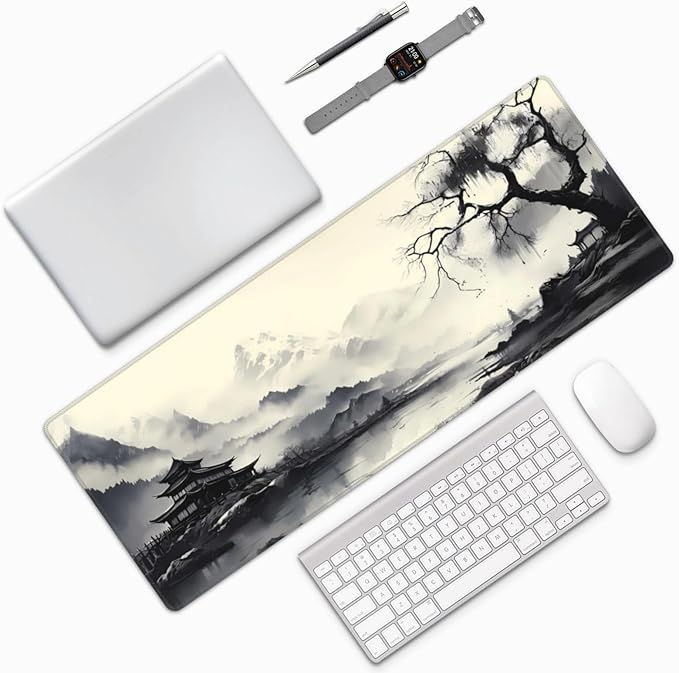 Gaming Mouse Pad Desk Pad,Extended Big Mouse Pad,31.5x11.8 Inch Long Computer Keyboard Mouse Mat Mousepad with 3mm Non-Slip Base and Stitched Edge for Gaming and Office… (wash painting2)