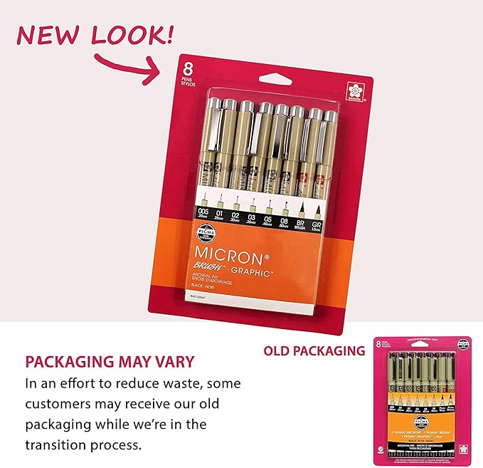 SAKURA Pigma Micron Fineliner Pens - Archival Black Ink Pens - Pens for Writing, Drawing, or Journaling - Assorted Point Sizes - 8 Pack